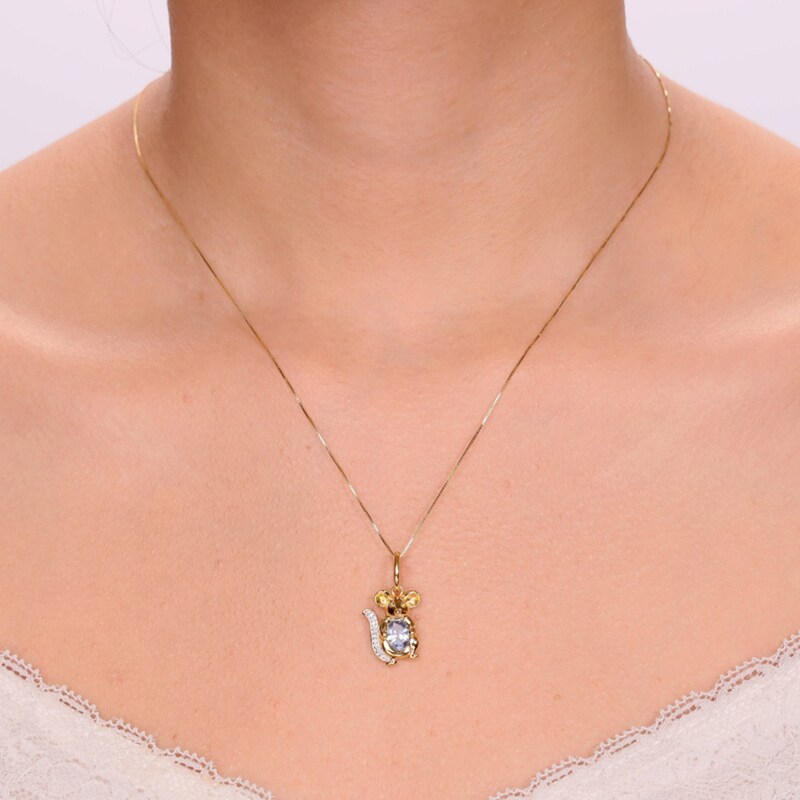 Main Image 4 of Oval Simulated Aquamarine and White Lab-Created Sapphire Mouse Pendant in Sterling Silver with 18K Gold Plate