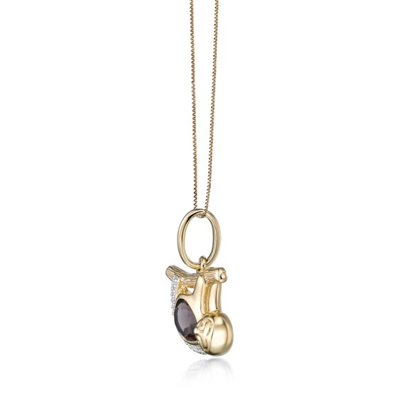 Pear-Shaped Smoky Quartz and White Lab-Created Sapphire Sloth Pendant in Sterling Silver with 18K Gold Plate
