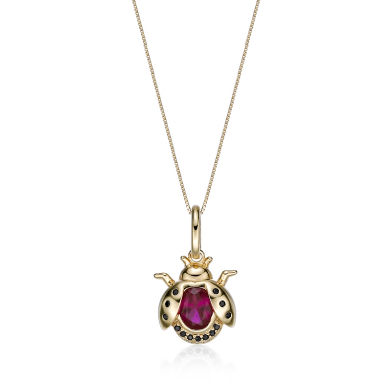 Main Image 1 of Oval Lab-Created Ruby and Black Spinel Ladybug Pendant in Sterling Silver with 18K Gold Plate