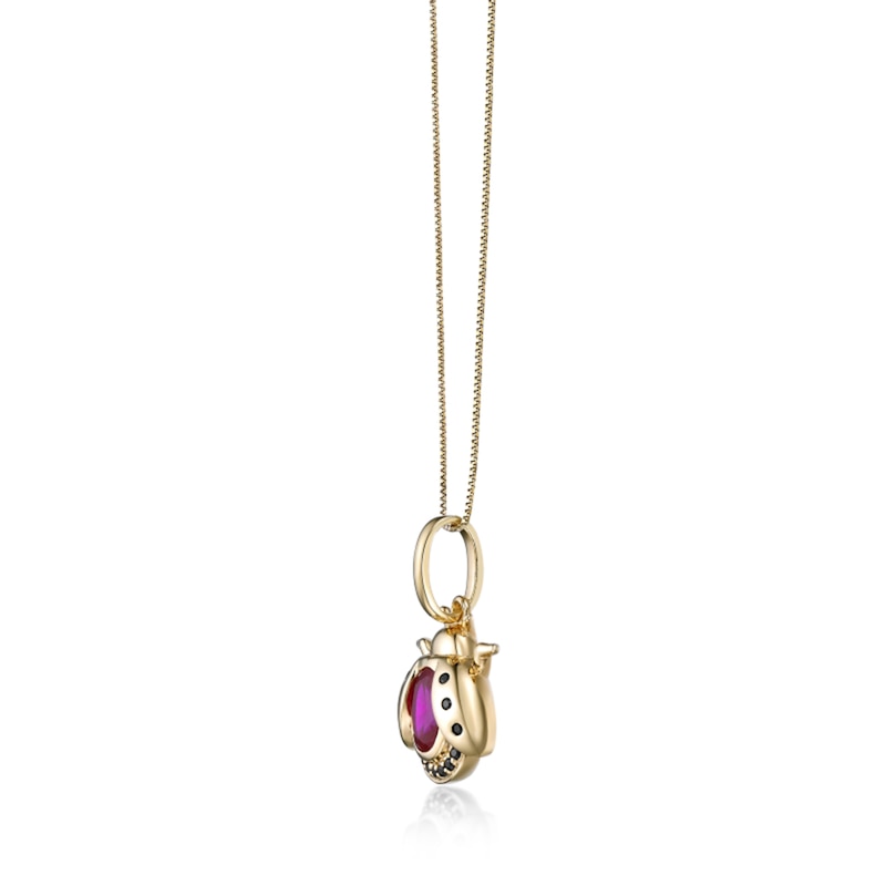 Main Image 2 of Oval Lab-Created Ruby and Black Spinel Ladybug Pendant in Sterling Silver with 18K Gold Plate
