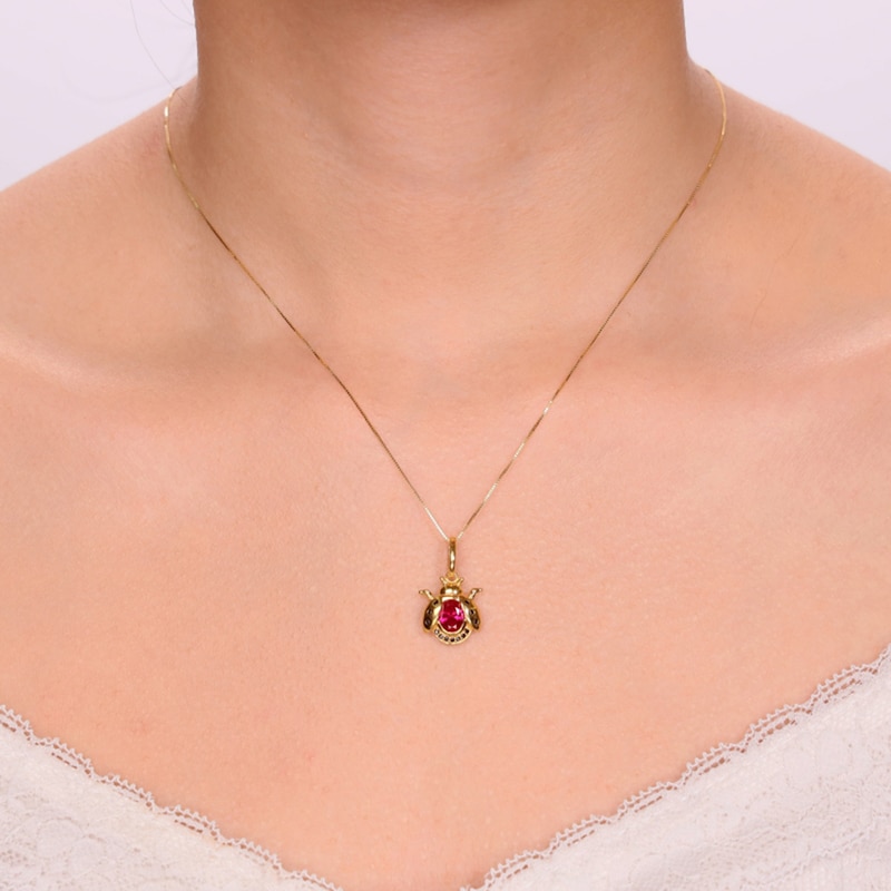 Main Image 4 of Oval Lab-Created Ruby and Black Spinel Ladybug Pendant in Sterling Silver with 18K Gold Plate