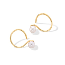 4.0mm Freshwater Cultured Pearl Threader Hoop Earrings in Solid 10K Gold