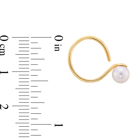 4.0mm Freshwater Cultured Pearl Threader Hoop Earrings in Solid 10K Gold