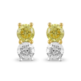 1 CT. T.W. Certified Yellow and White Lab-Grown Diamond Toi et Moi Stud Earrings in 10K Gold (F/SI2)