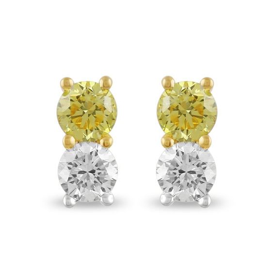 1 CT. T.w. Certified Yellow and White Lab-Grown Diamond Toi et Moi Stud Earrings in 10K Gold (F/Si2)
