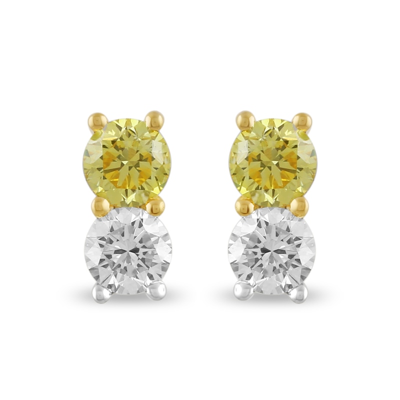 Main Image 1 of 1 CT. T.W. Certified Yellow and White Lab-Grown Diamond Toi et Moi Stud Earrings in 10K Gold (F/SI2)