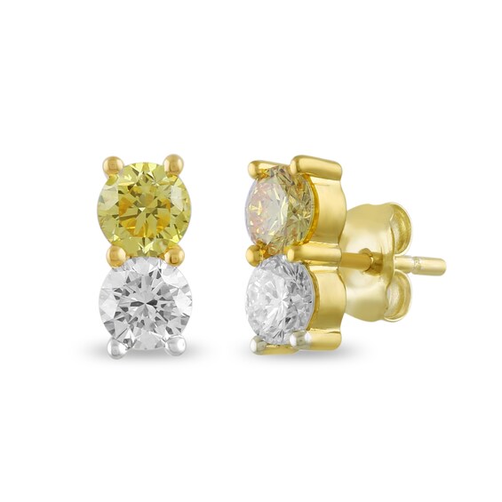 1 CT. T.w. Certified Yellow and White Lab-Grown Diamond Toi et Moi Stud Earrings in 10K Gold (F/Si2)