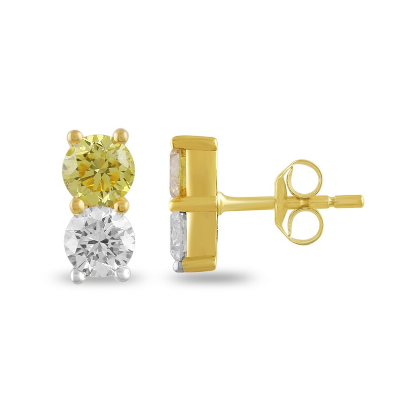 Main Image 3 of 1 CT. T.W. Certified Yellow and White Lab-Grown Diamond Toi et Moi Stud Earrings in 10K Gold (F/SI2)