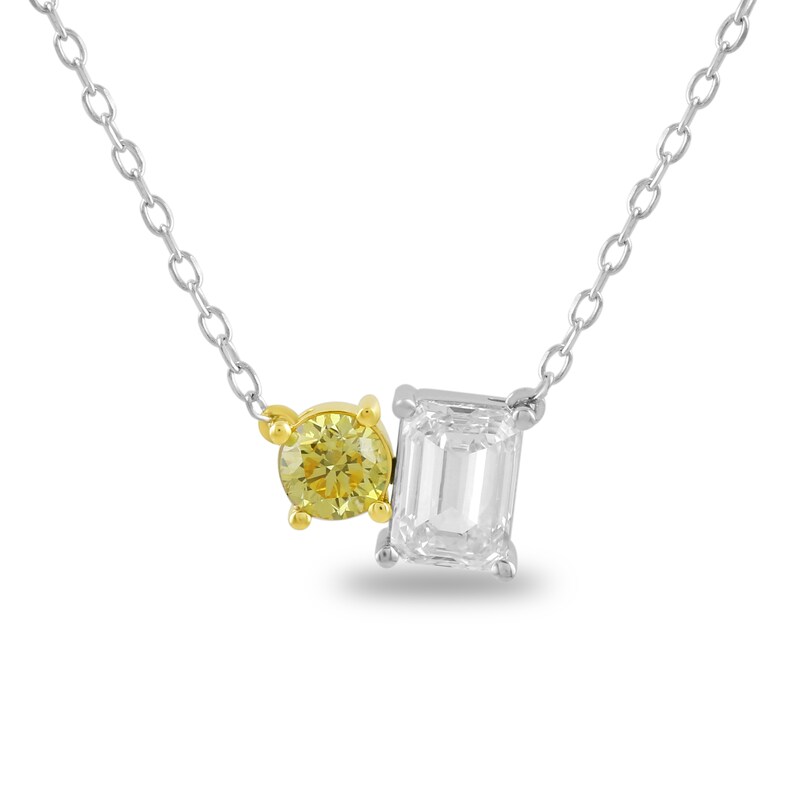 Main Image 1 of 1 CT. T.W. Emerald-Cut and Round Certified White and Yellow Lab-Grown Diamond Necklace in 10K Two-Tone Gold (F/SI2)