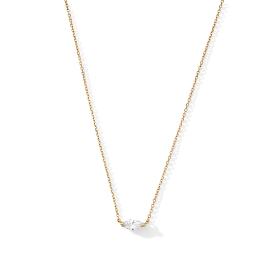 Marquise-Cut White Lab-Created Sapphire Sideways Solitaire Necklace in 10K Gold