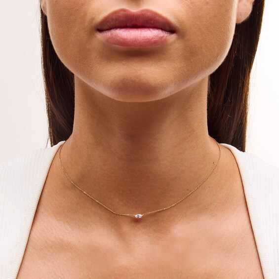 Marquise-Cut White Lab-Created Sapphire Sideways Solitaire Necklace in 10K Gold