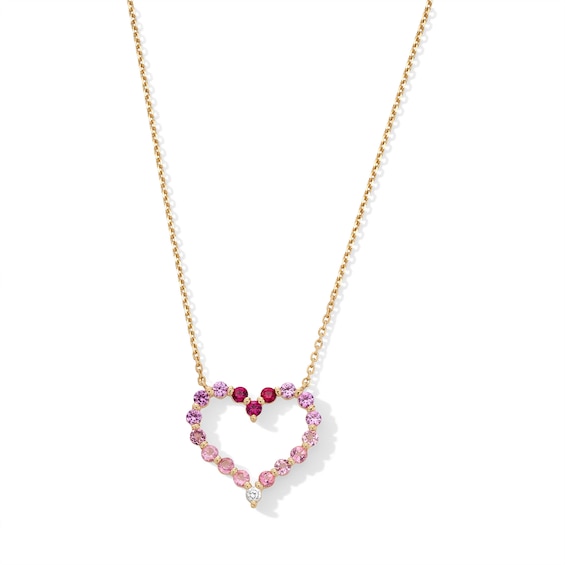 Lab-Created Ruby with Pink and White Lab-Created Sapphire Heart Necklace in 10K Gold