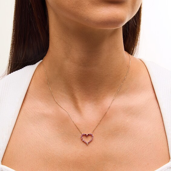 Lab-Created Ruby with Pink and White Lab-Created Sapphire Heart Necklace in 10K Gold