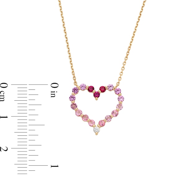 Lab-Created Ruby with Pink and White Lab-Created Sapphire Heart Necklace in 10K Gold