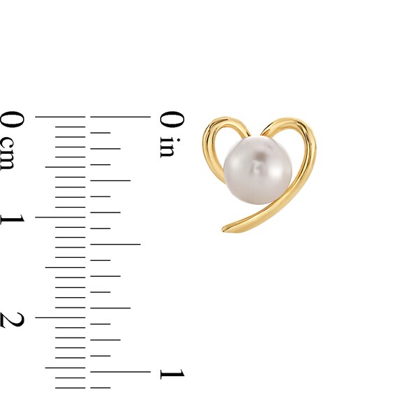 4.0mm Freshwater Cultured Pearl Solitaire Heart Stud Earrings in Solid 10K Gold