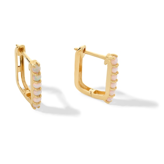Lab-Created Opal Rectangular Huggie Hoop Earrings in Solid 10K Gold