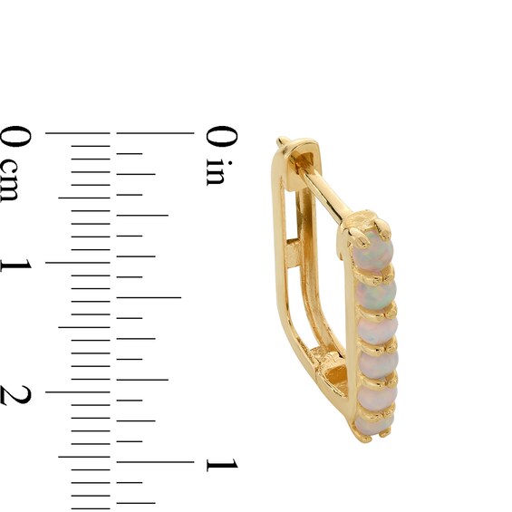 Lab-Created Opal Rectangular Huggie Hoop Earrings in Solid 10K Gold