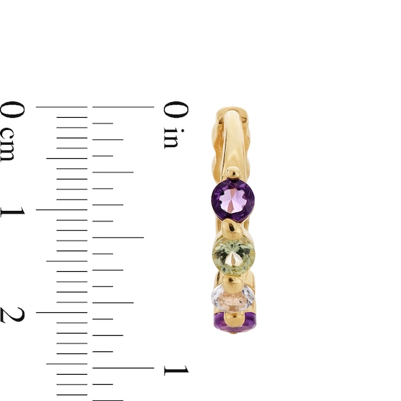 Amethyst, Peridot and White Topaz Four Stone Huggie Hoop Earrings in Solid 10K Gold