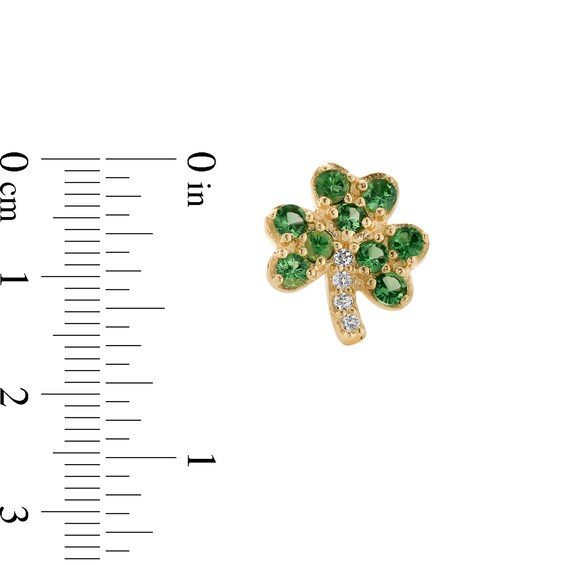 Tsavorite and White Lab-Created Sapphire Clover Stud Earrings in Solid 10K Gold