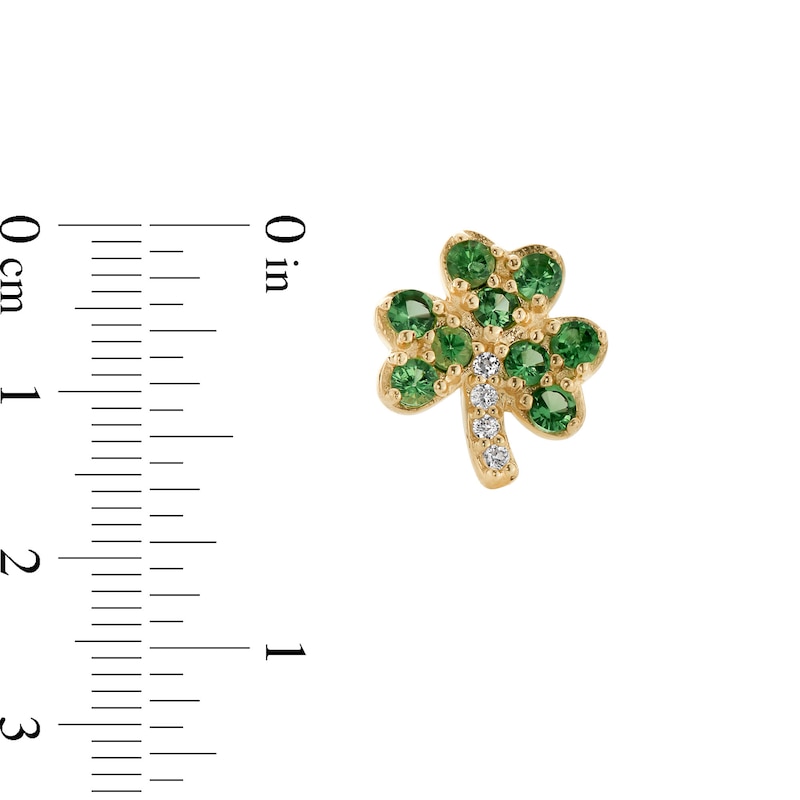 Main Image 3 of Tsavorite and White Lab-Created Sapphire Clover Stud Earrings in Solid 10K Gold