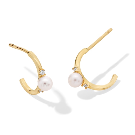 Cultured Mabe Pearl and White Lab-Created Sapphire Open Hoop Earrings in Solid 10K Gold