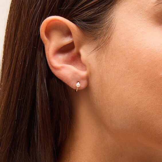 Cultured Mabe Pearl and White Lab-Created Sapphire Open Hoop Earrings in Solid 10K Gold