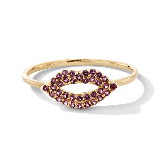 Rhodolite Garnet Lips Ring in 10K Gold - Size 7