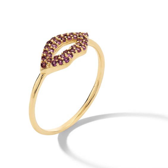 Rhodolite Garnet Lips Ring in 10K Gold - Size 7