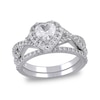 Thumbnail Image 1 of 6.0mm Heart-Shaped White lab-Created Sapphire Frame Crossover Shank Ring in Sterling Silver