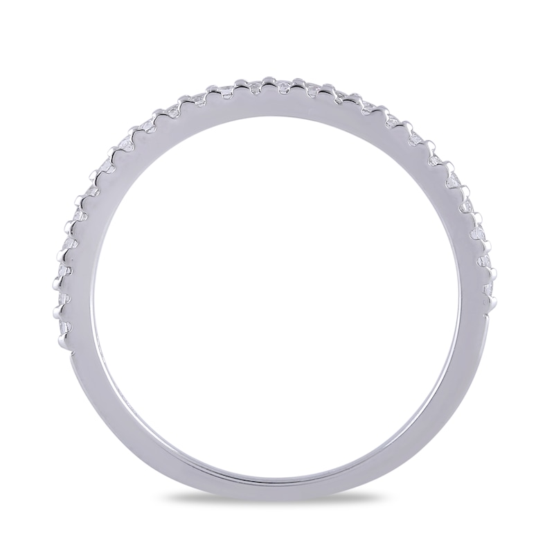 Main Image 4 of 6.0mm Heart-Shaped White lab-Created Sapphire Frame Crossover Shank Ring in Sterling Silver