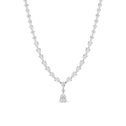 Pear-Shaped White Lab-Created Sapphire Graduated Drop Necklace in Sterling Silver - 19"