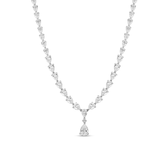 Pear-Shaped White Lab-Created Sapphire Graduated Drop Necklace in Sterling Silver - 19"