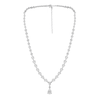 Thumbnail Image 2 of Pear-Shaped White Lab-Created Sapphire Graduated Drop Necklace in Sterling Silver - 19"