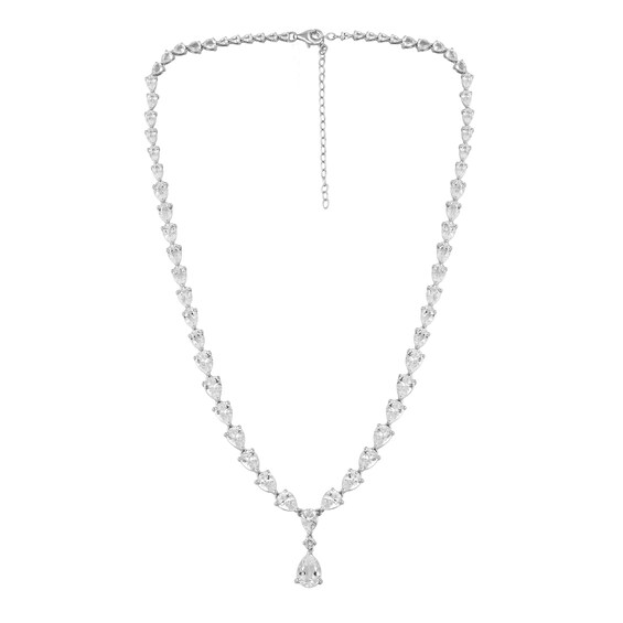 Pear-Shaped White Lab-Created Sapphire Graduated Drop Necklace in Sterling Silver - 19"