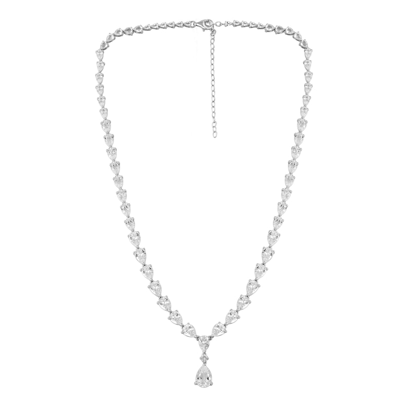 Main Image 2 of Pear-Shaped White Lab-Created Sapphire Graduated Drop Necklace in Sterling Silver - 19"