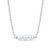 Thumbnail Image 1 of 4.0mm Button Freshwater Cultured Pearl and White Lab-Created Sapphire Three Stone Necklace in Sterling Silver