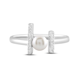 5.0mm Freshwater Cultured Pearl and 1/20 CT. T.W. Diamond Double Bar Ring in Sterling Silver