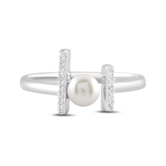 5.0mm Freshwater Cultured Pearl and 1/20 CT. T.w. Diamond Double Bar Ring in Sterling Silver