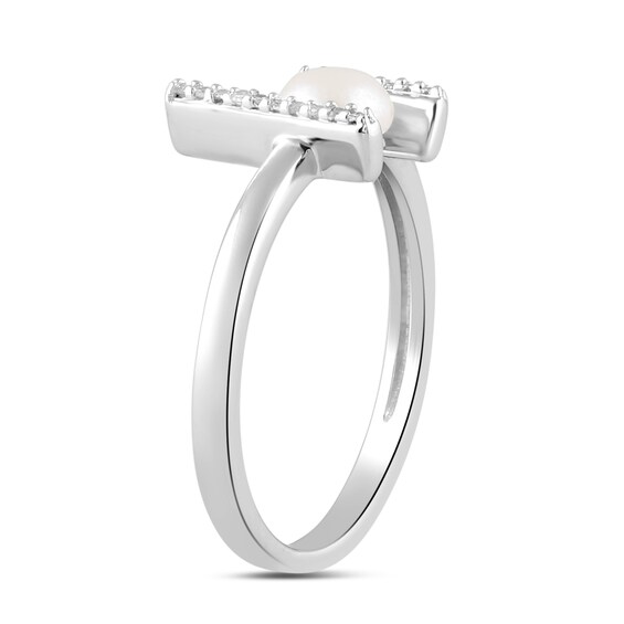 5.0mm Freshwater Cultured Pearl and 1/20 CT. T.w. Diamond Double Bar Ring in Sterling Silver