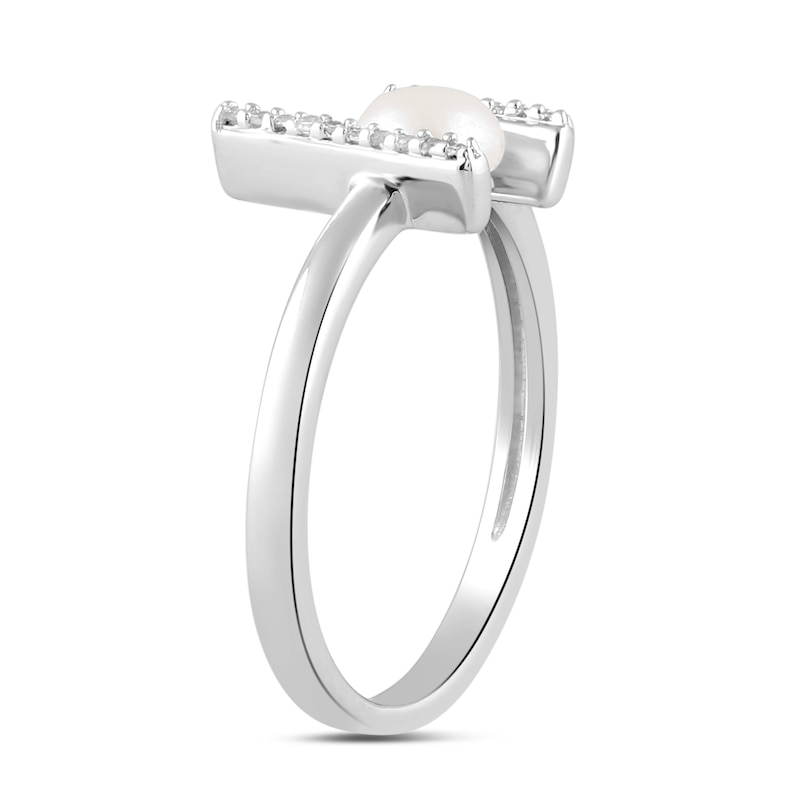 Main Image 3 of 5.0mm Freshwater Cultured Pearl and 1/20 CT. T.W. Diamond Double Bar Ring in Sterling Silver
