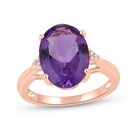 Oval Amethyst and Diamond Accent Tri-Sides Ring in 10K Rose Gold