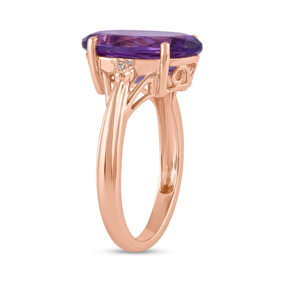 Oval Amethyst and Diamond Accent Tri-Sides Ring in 10K Rose Gold