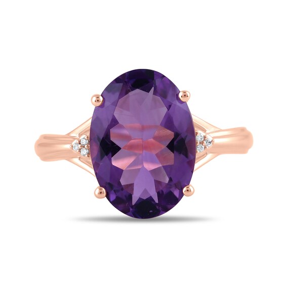 Oval Amethyst and Diamond Accent Tri-Sides Ring in 10K Rose Gold
