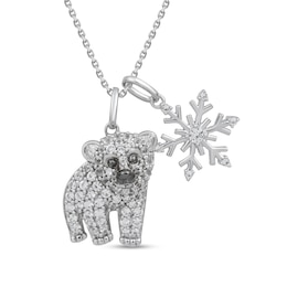 White Lab-Created Sapphire Polar Bear and Snowflake Double Charm Pendant in Sterling Silver