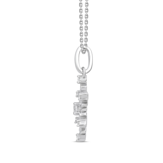 White Lab-Created Sapphire Polar Bear and Snowflake Double Charm Pendant in Sterling Silver