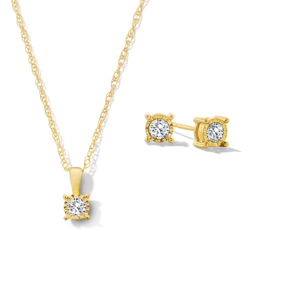 1/3 CT. T.w. Diamond Miracle Solitaire Pendant and Stud Earrings Set in Sterling Silver with 10K Gold Plate