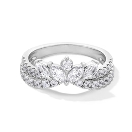 1 CT. T.W. Marquise and Round Certified Lab-Grown Diamond Crown Contour Anniversary Band in 14K White Gold (F/VS2)
