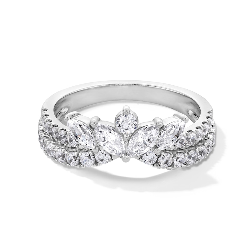 Main Image 1 of 1 CT. T.W. Marquise and Round Certified Lab-Grown Diamond Crown Contour Anniversary Band in 14K White Gold (F/VS2)