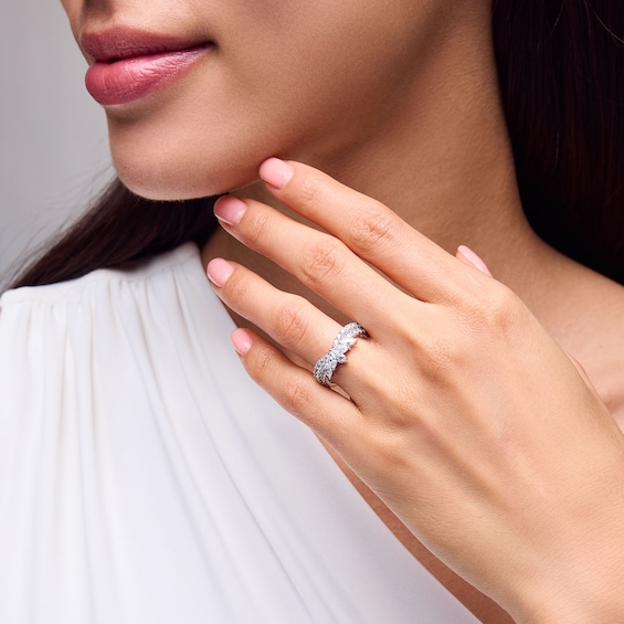 1 CT. T.w. Marquise and Round Certified Lab-Grown Diamond Crown Contour Anniversary Band in 14K White Gold (F/Vs2)