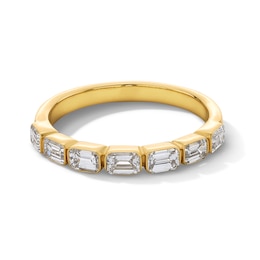 1 CT. T.W. Emerald-Cut Certified Lab-Grown Diamond Bezel-Set Seven Stone Anniversary Band in 14K Gold (F/VS2)